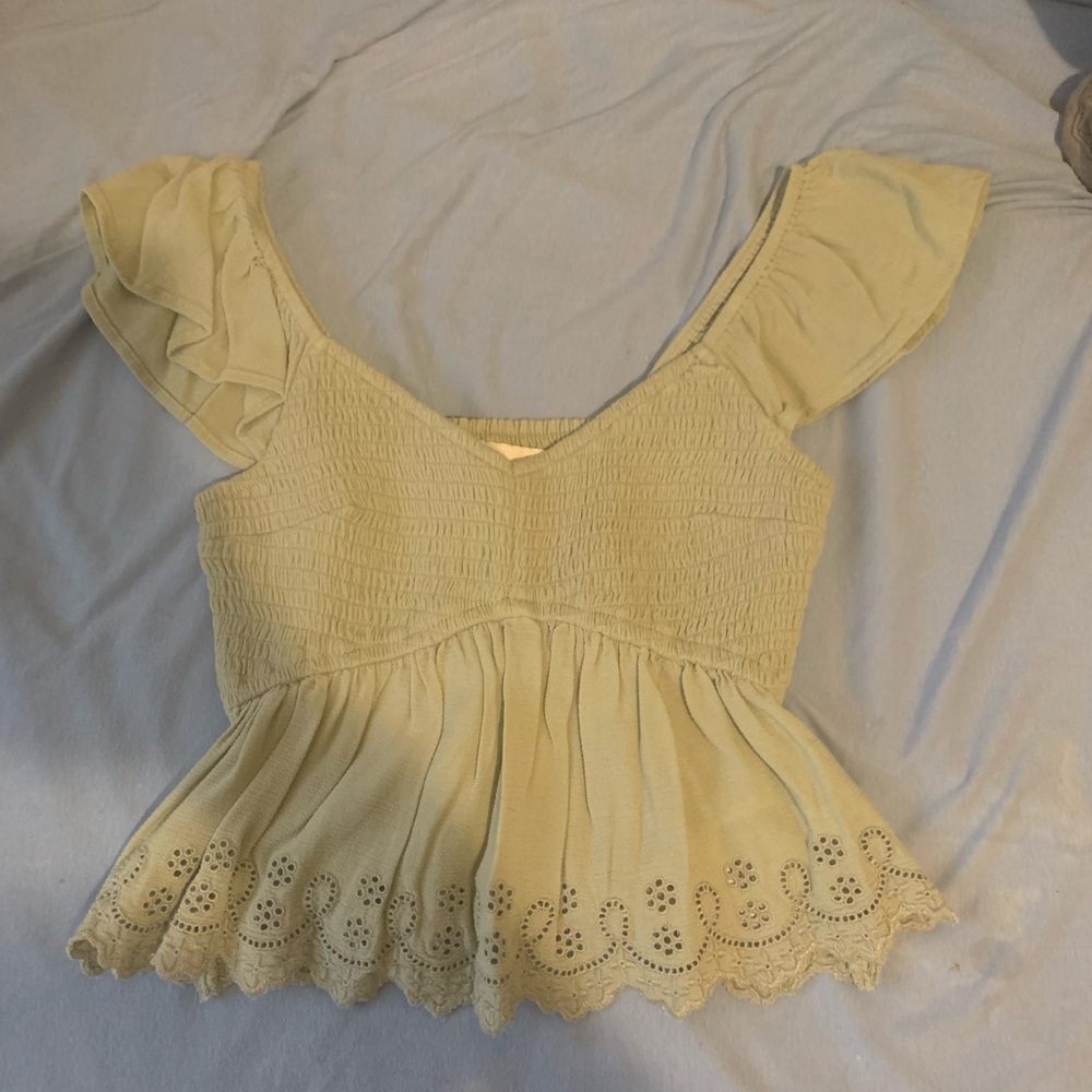 Hollister green Ruffled Peplum Top